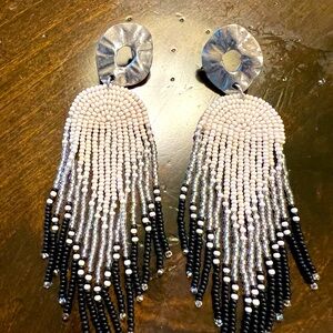 White, black, silver beaded earrings